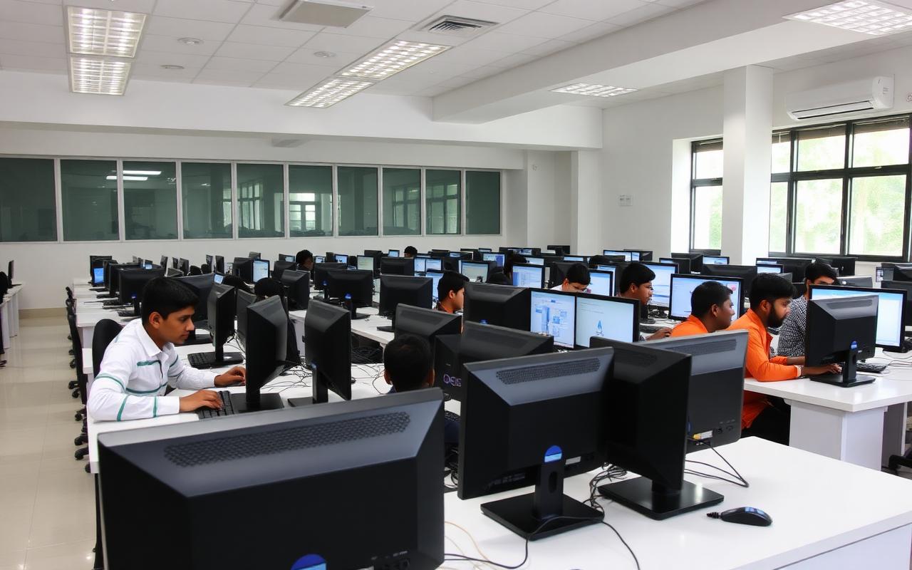 Computer lab with desktop workstations