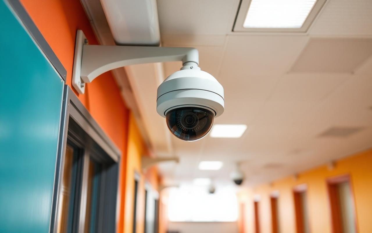 Security camera in school corridor